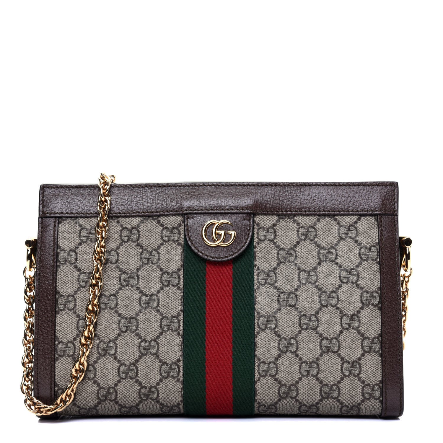 Gucci GG Supreme Monogram Web Small Ophidia Chain Shoulder Bag Brown 1 of 11