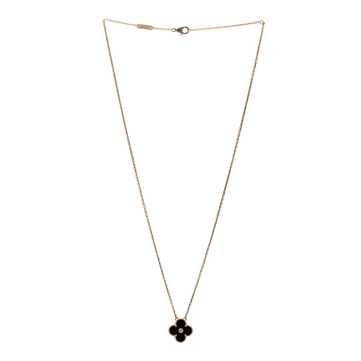 18K Rose Gold Diamond Black Onyx Vintage Alhambra Pendant Necklace