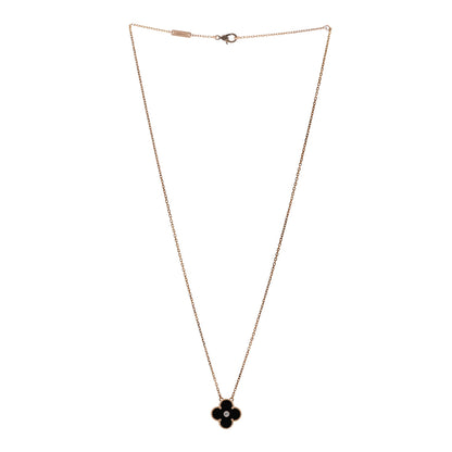 Van Cleef & Arpels 18K Rose Gold Diamond Black Onyx Vintage Alhambra Pendant Necklace 3 of 6