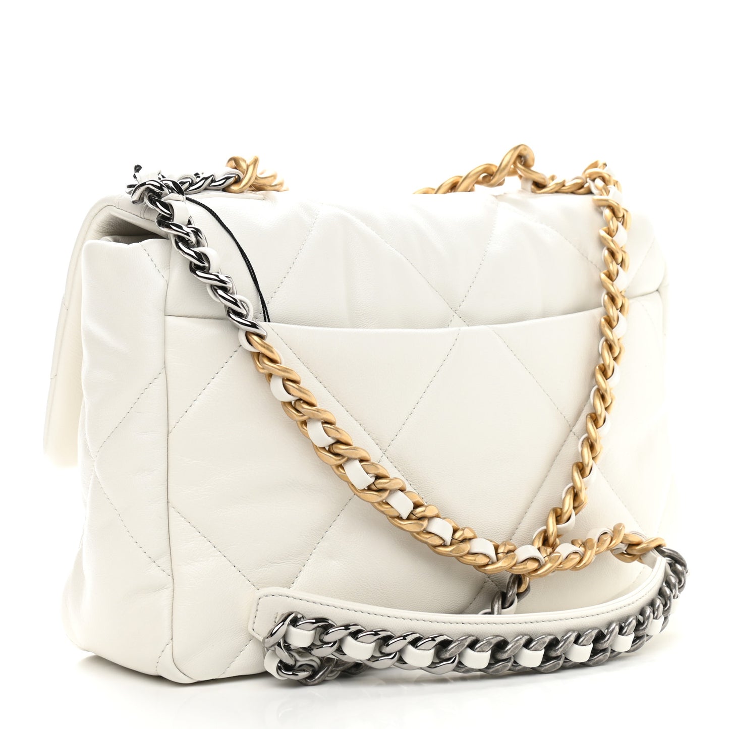 Goatskin Quilted Large Chanel 19 Flap White