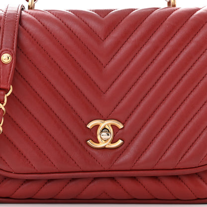 Chanel Lambskin Reverse Chevron Quilted Round Top Handle Flap Red 8 of 11