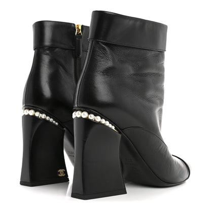 Chanel Goatskin Pearl Cap Toe Boots 38.5 Black 5 of 10