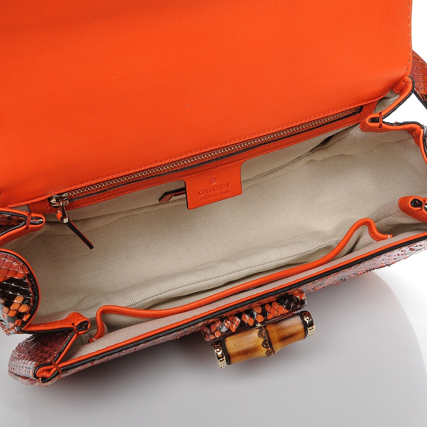 Python Medium New Bamboo Top Handle Bag Neon Orange Raspberry Pink