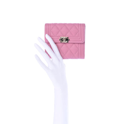 Chanel Caviar Quilted Boy Compact Wallet Pink 2 of 7