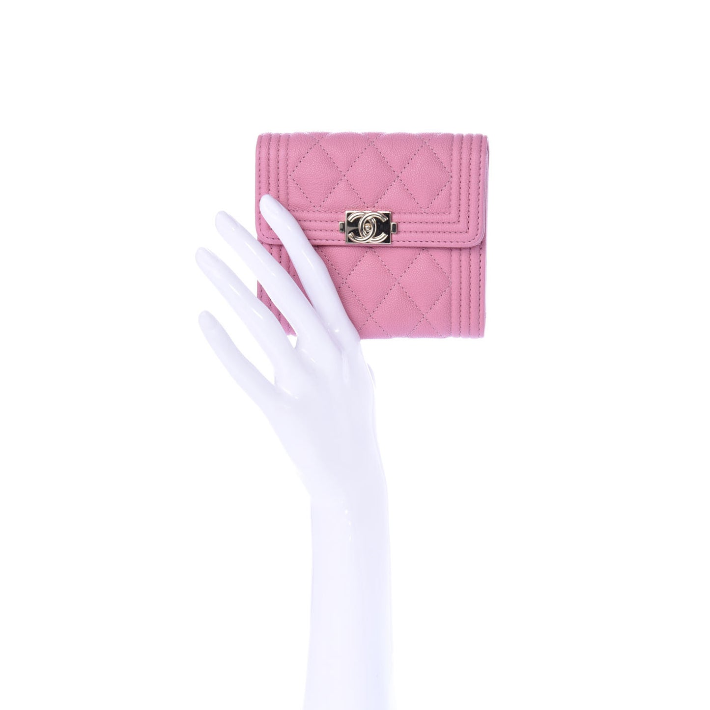 Caviar Quilted Boy Compact Wallet Pink