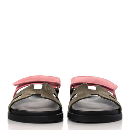 Hermes Suede Goatskin Womens Chypre Sandals 38 Toundra Rose Du Desert 2 of 9