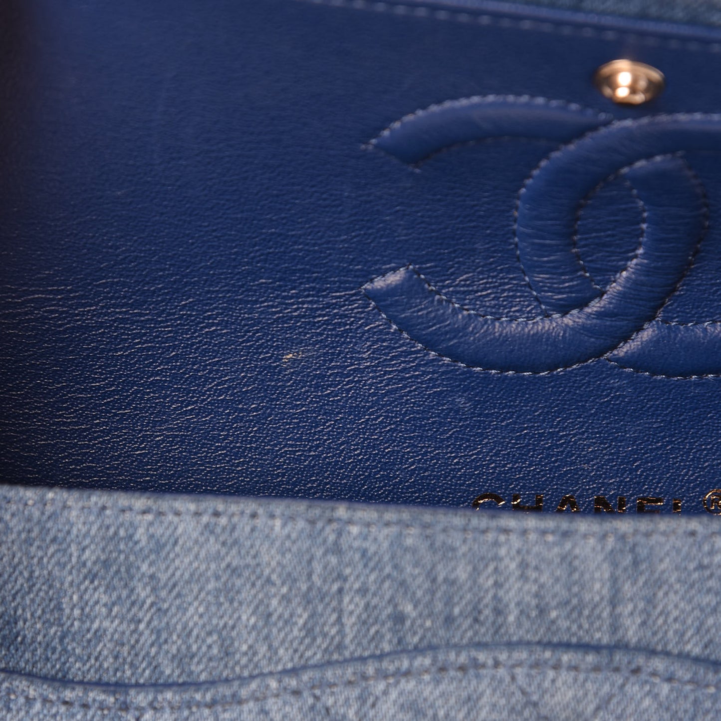 Denim Quilted Medium Double Flap Blue