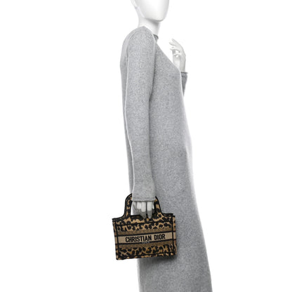 Christian Dior Canvas Mizza Embroidered Mini Leopard Book Tote Beige 2 of 10