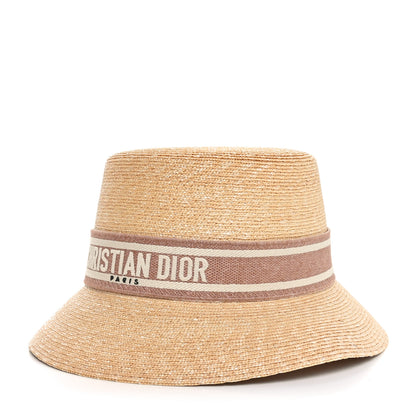Christian Dior Straw Bucket Hat 57 Natural Rose Des Vents 1 of 8