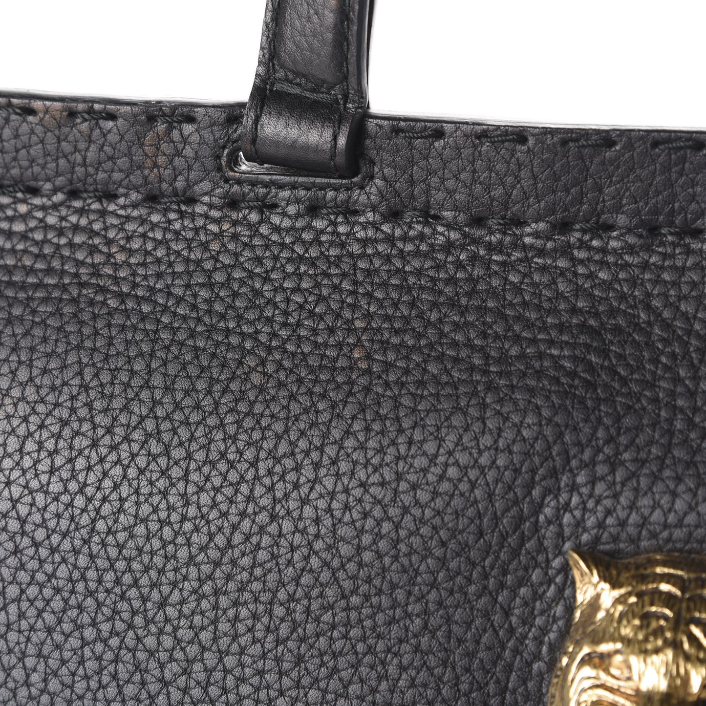 Calfskin Feline Medium GG Marmont Top Handle Bag Black