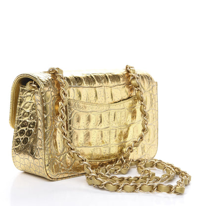 Chanel Metallic Calfskin Crocodile Embossed Cocodile Rectangular Mini Flap Gold 2 of 11