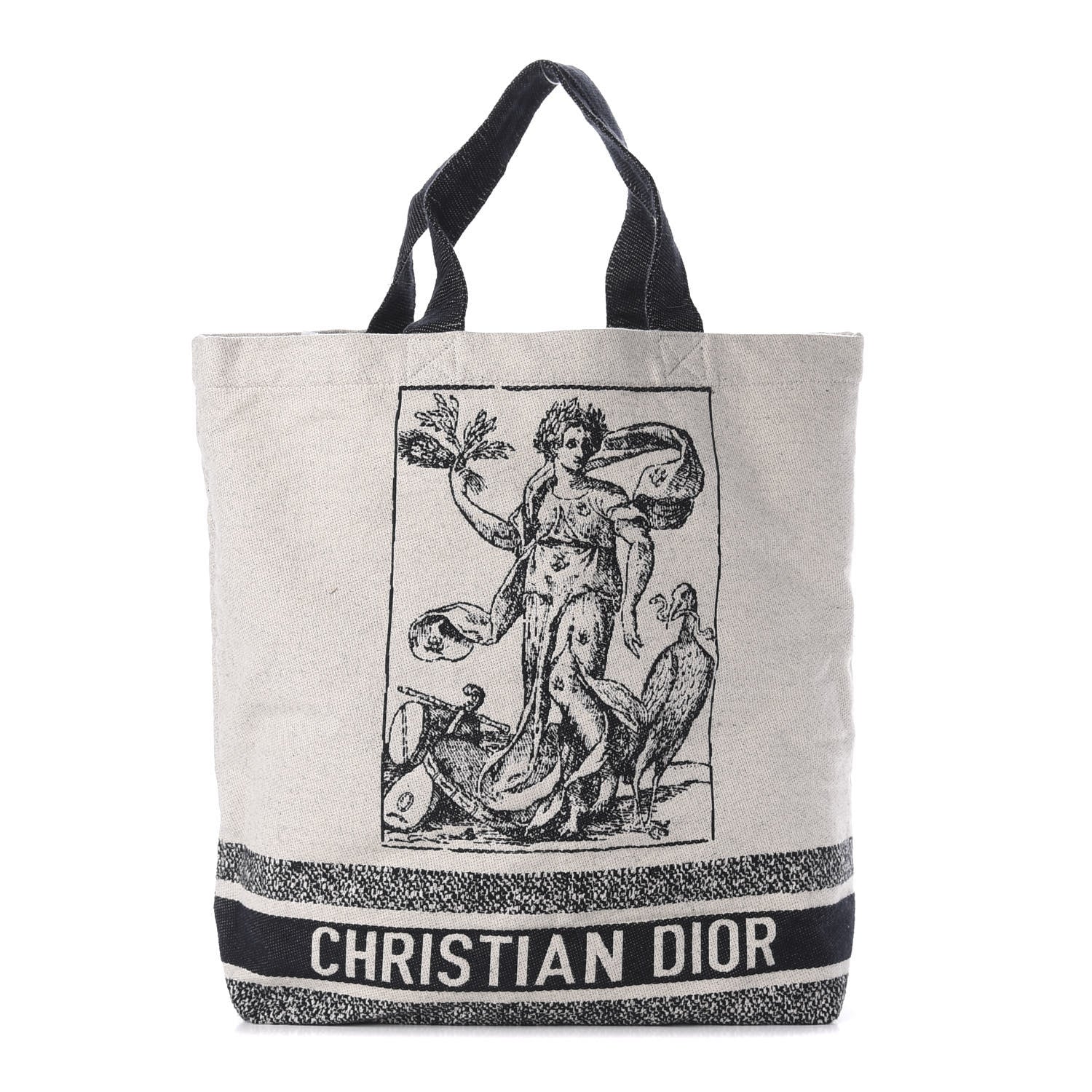 Christian Dior Canvas Print Cruise Tote Ivory Black 1 of 8