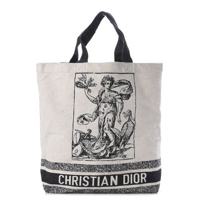 Christian Dior Canvas Print Cruise Tote Ivory Black 1 of 8