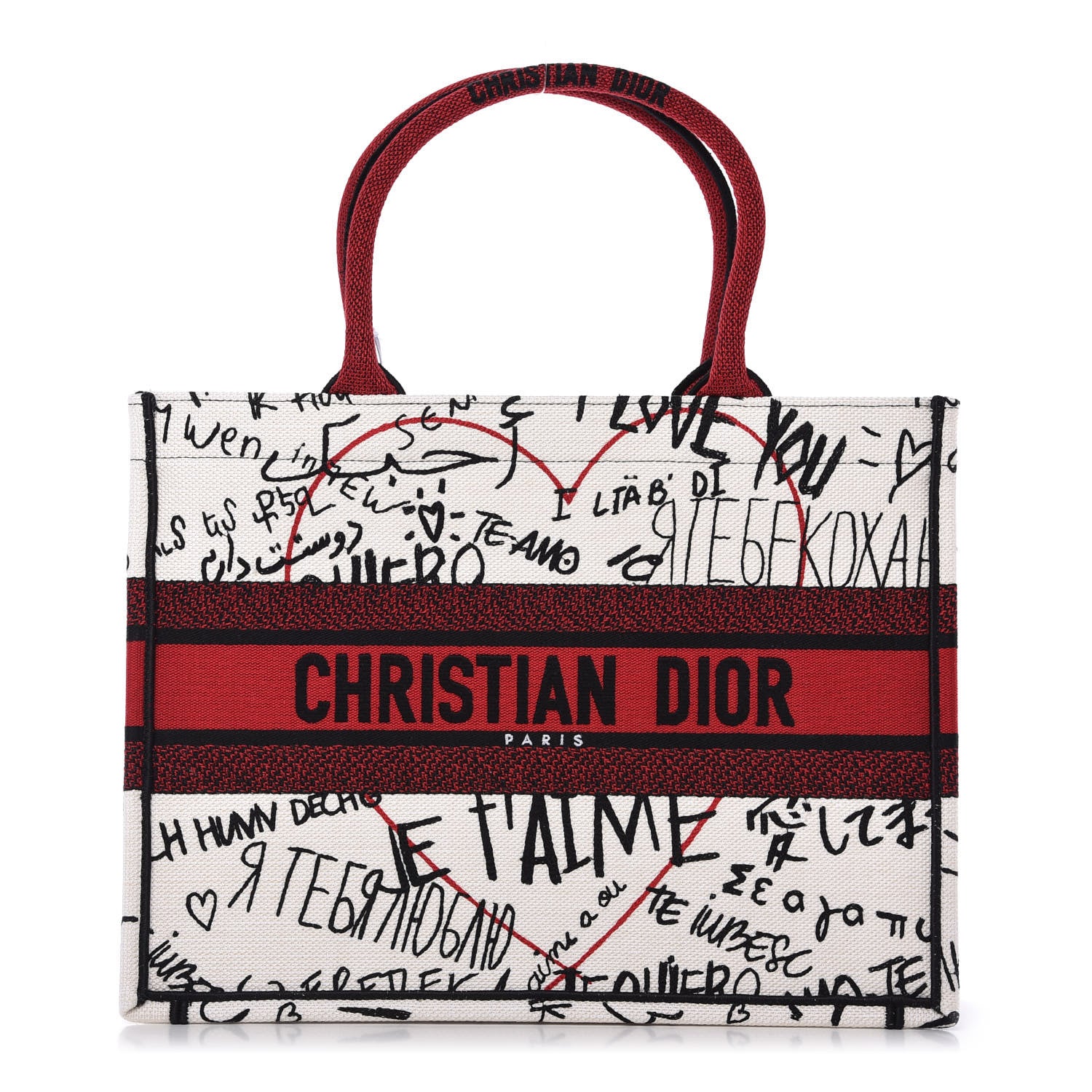 Christian Dior Canvas Embroidered Medium Dioramour Graffiti Book Tote Latte Multicolor 1 of 10