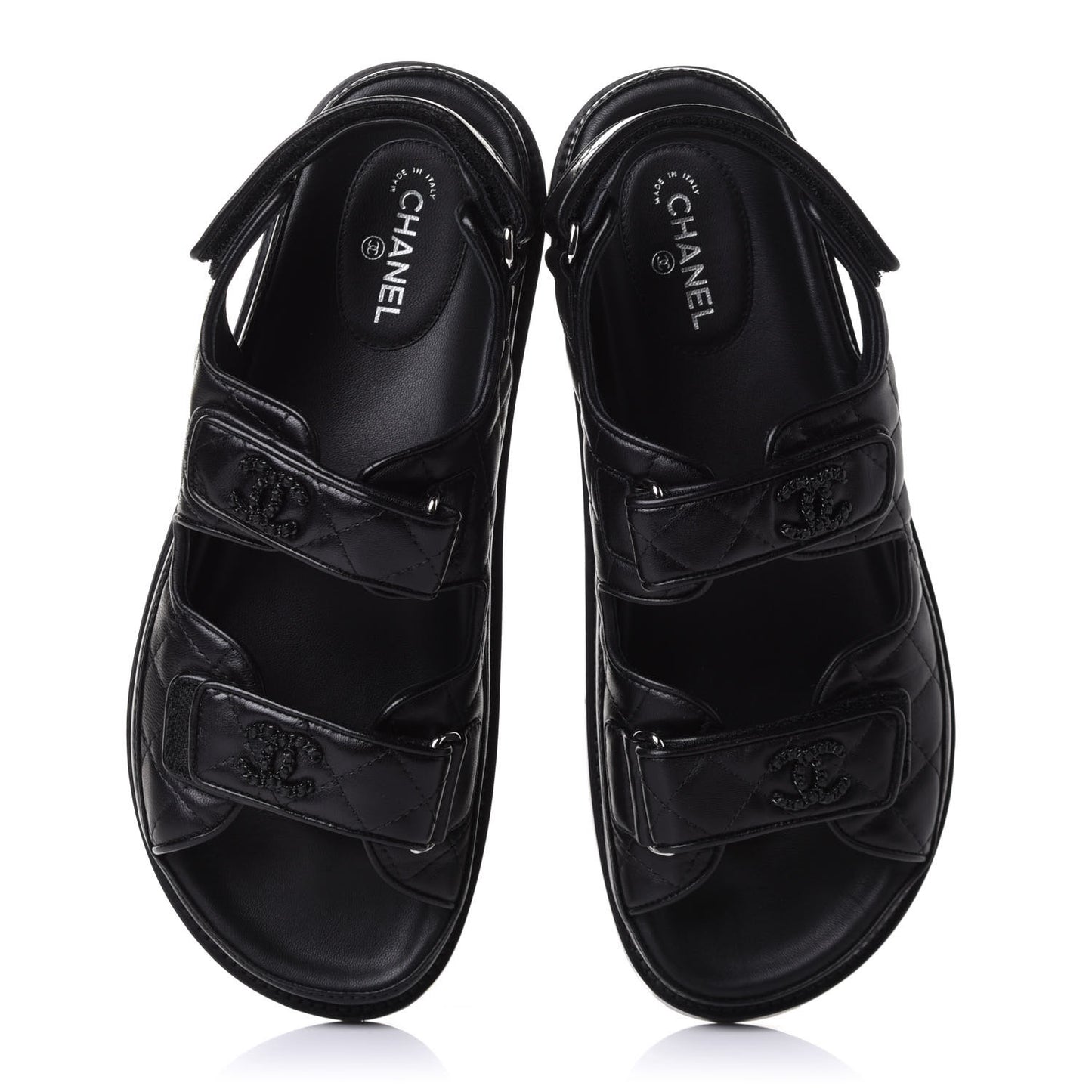 Lambskin Quilted Velcro Dad Sandals 39 So Black
