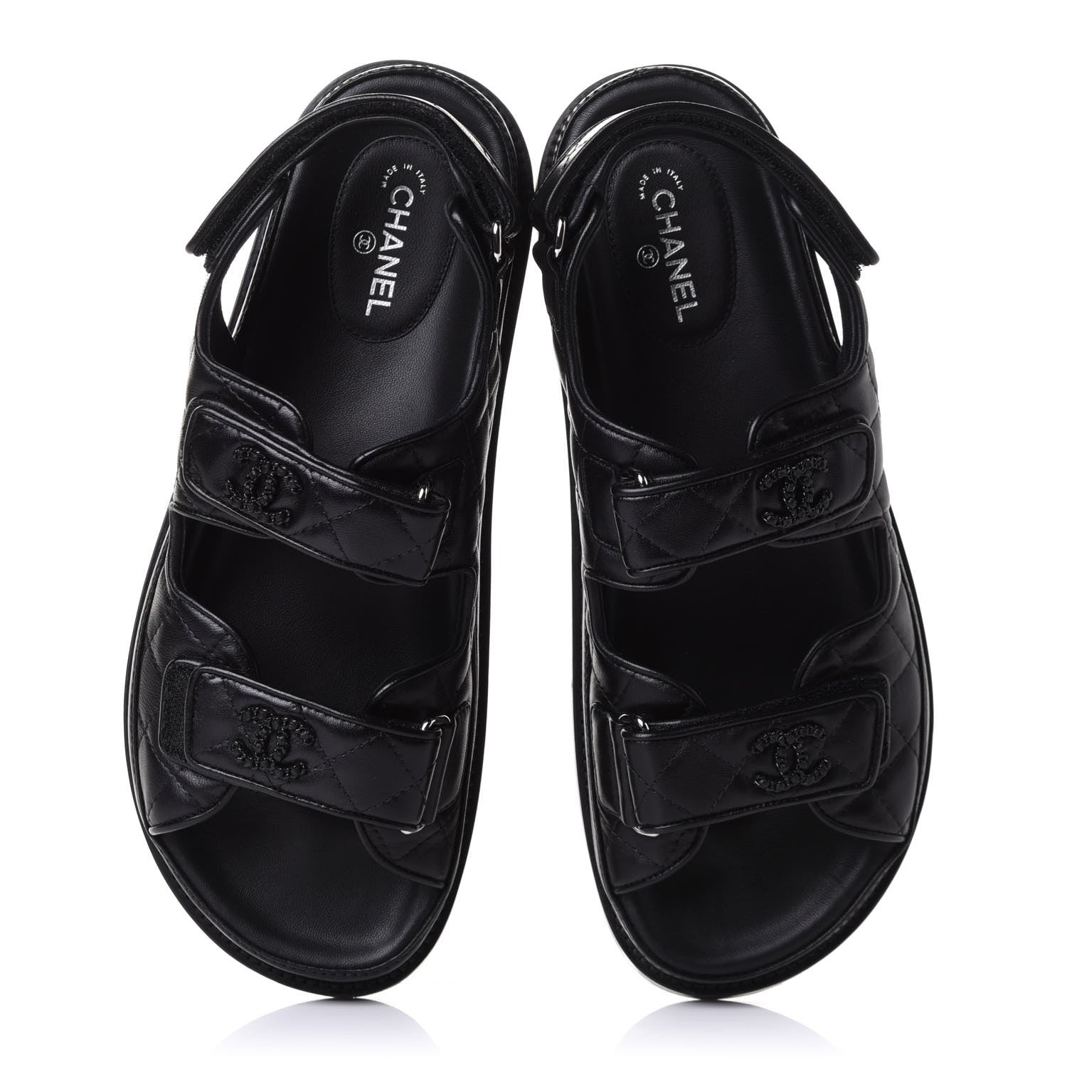 Chanel Lambskin Quilted Velcro Dad Sandals 39 So Black 5 of 10
