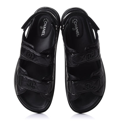 Chanel Lambskin Quilted Velcro Dad Sandals 39 So Black 5 of 10