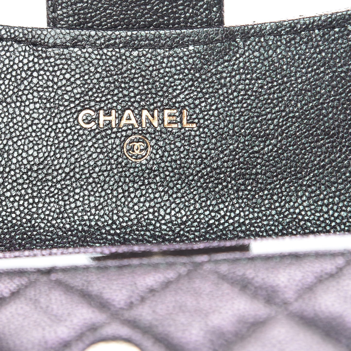 Iridescent Caviar Quilted Flap Card Holder Black