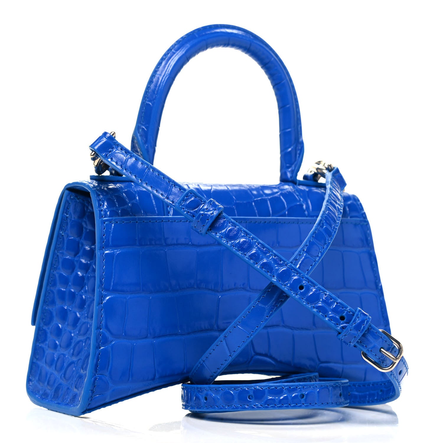 Balenciaga Shiny Calfskin Crocodile Embossed Hourglass Top Handle Bag XS Royal Blue 3 of 9