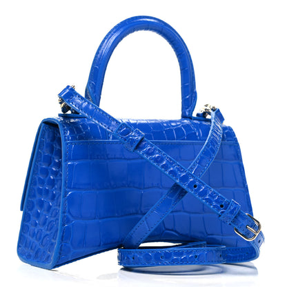 Balenciaga Shiny Calfskin Crocodile Embossed Hourglass Top Handle Bag XS Royal Blue 3 of 9