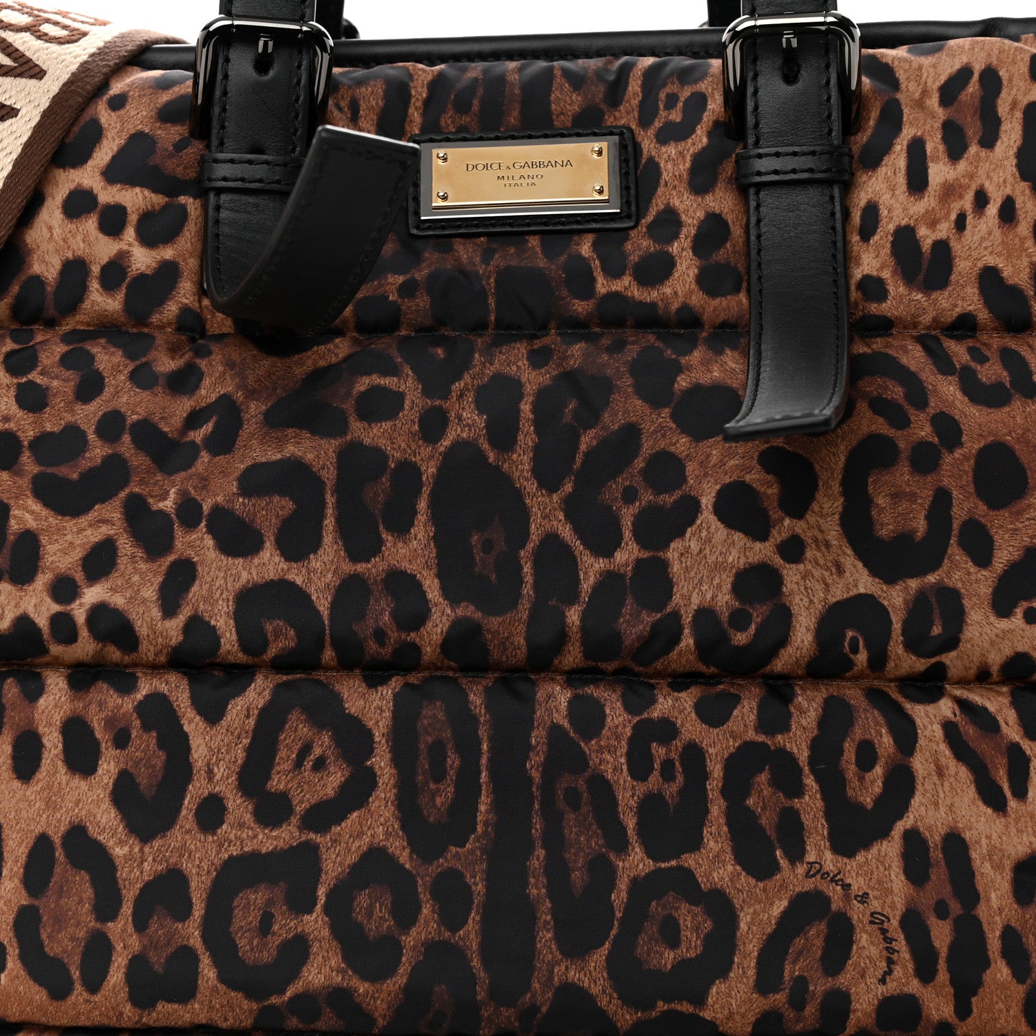 Dolce & Gabbana Nylon Leopard Print Sicily Shopper Tote Brown 7 of 10