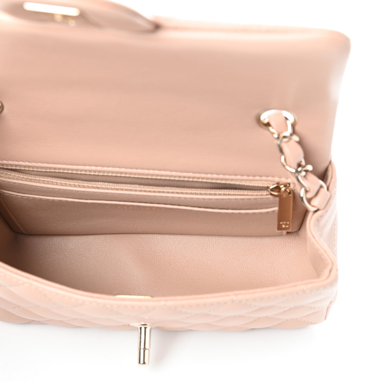 Lambskin Quilted Mini Rectangular Flap Beige