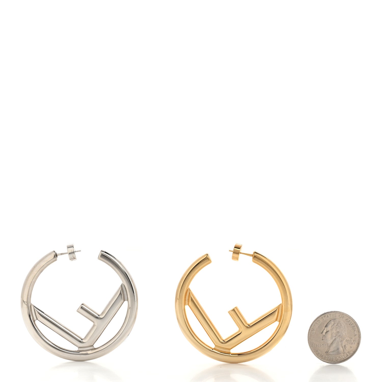 Fendi Metal FF Hoop Earrings Gold Silver 2 of 6