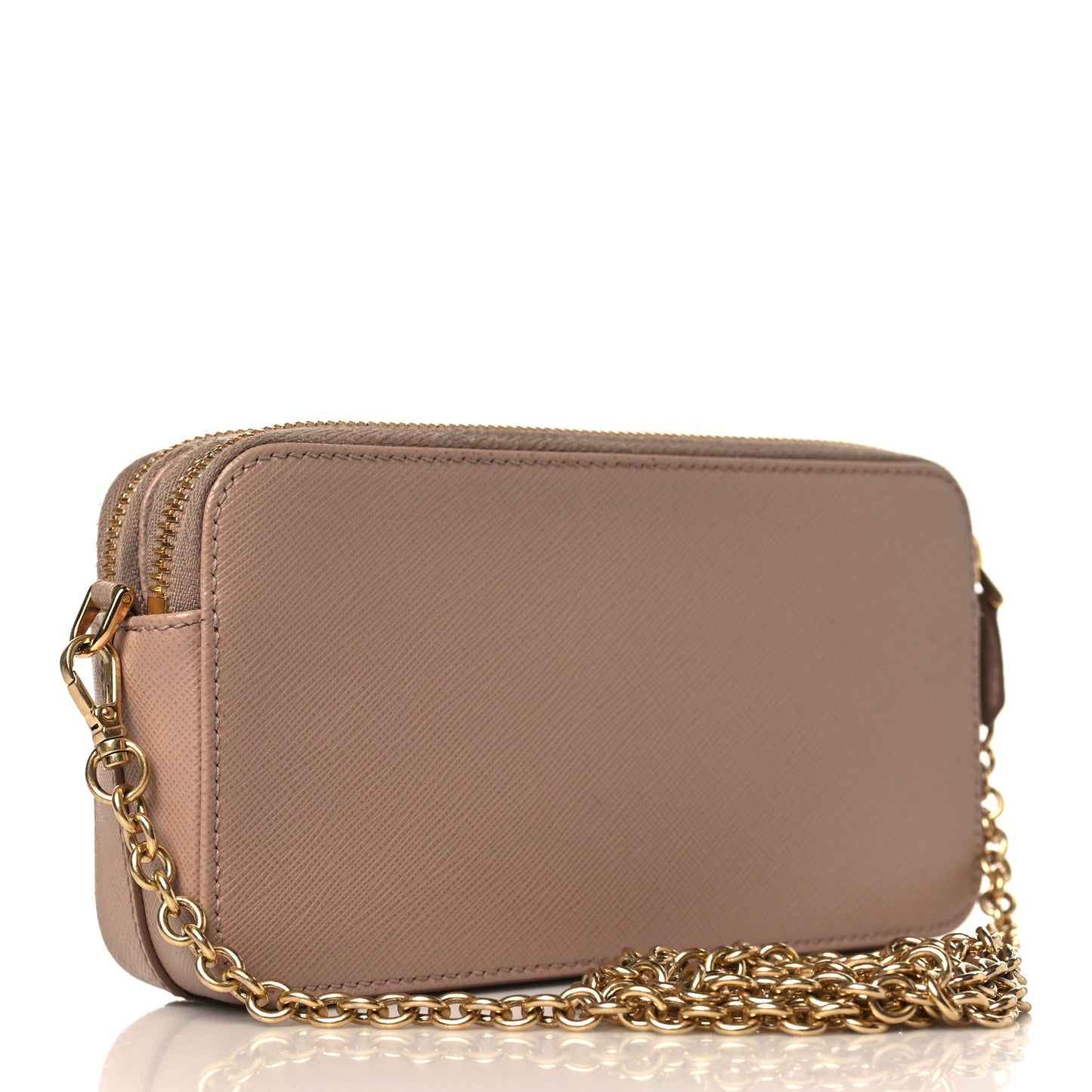 Saffiano Lux Mini Double Zip Chain Crossbody Bag Cammeo