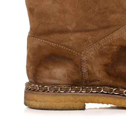 Chanel Kid Suede Shearling Womens Cap Toe Chain Short Boots 40.5 Light Brown Black 11 of 24