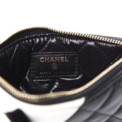 Chanel Lambskin Quilted Small Camellia Cosmetic Pouch Black White 6 of 8