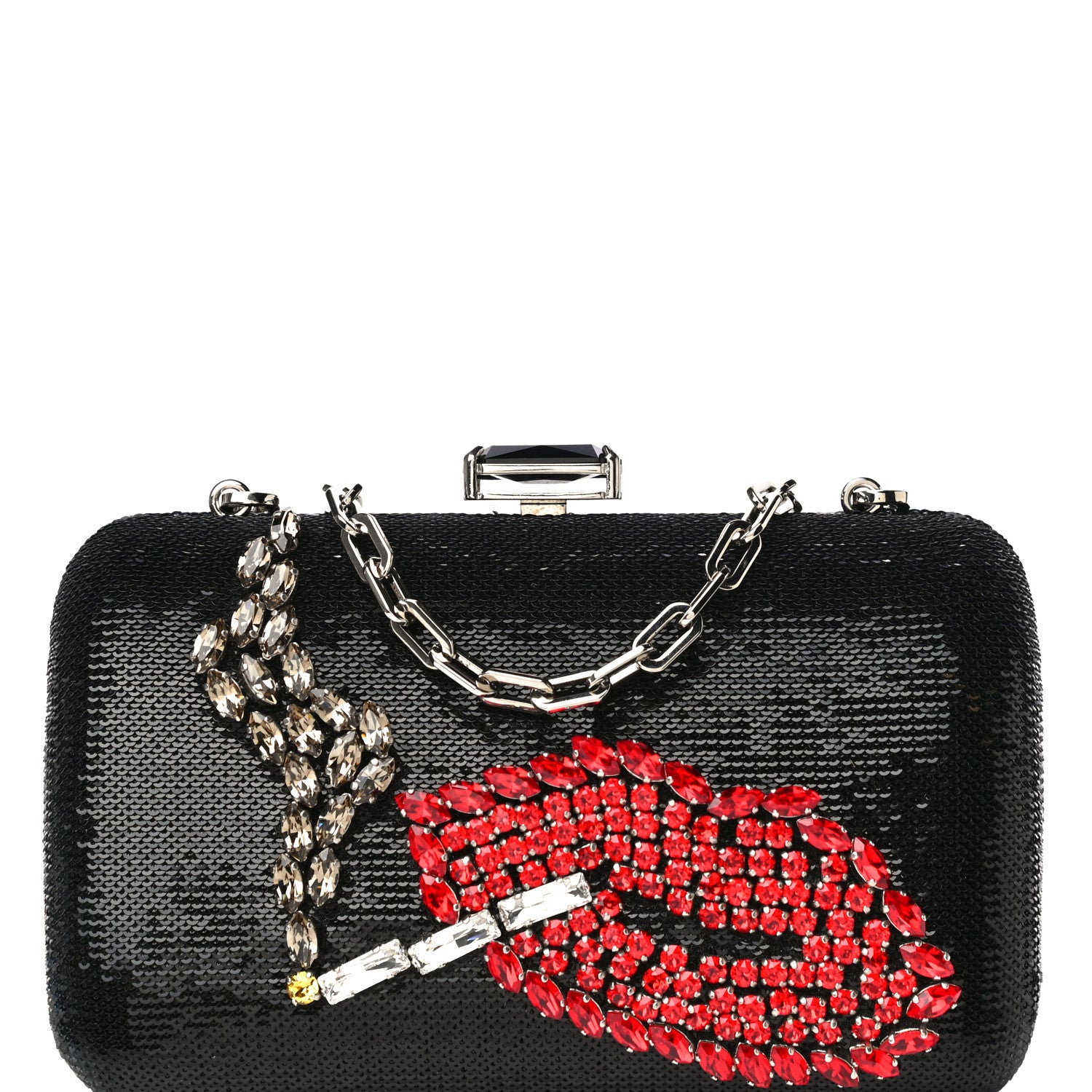 Prada Sequin Crystal Cocktail Chain Clutch Black 9 of 11
