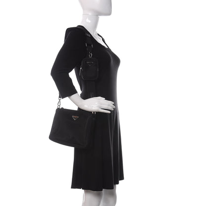 Prada Tessuto Nylon Saffiano Pocket Zippered Shoulder Bag Black 2 of 10