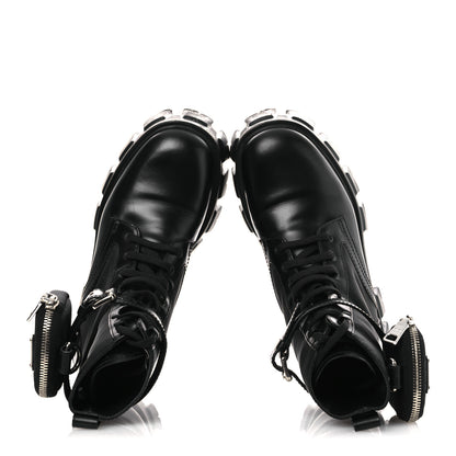 Prada Spazzolato Rois Nylon Metal Triangle Logo Monolith Pouch Pocket 55mm Boots 37 Black 2 of 12