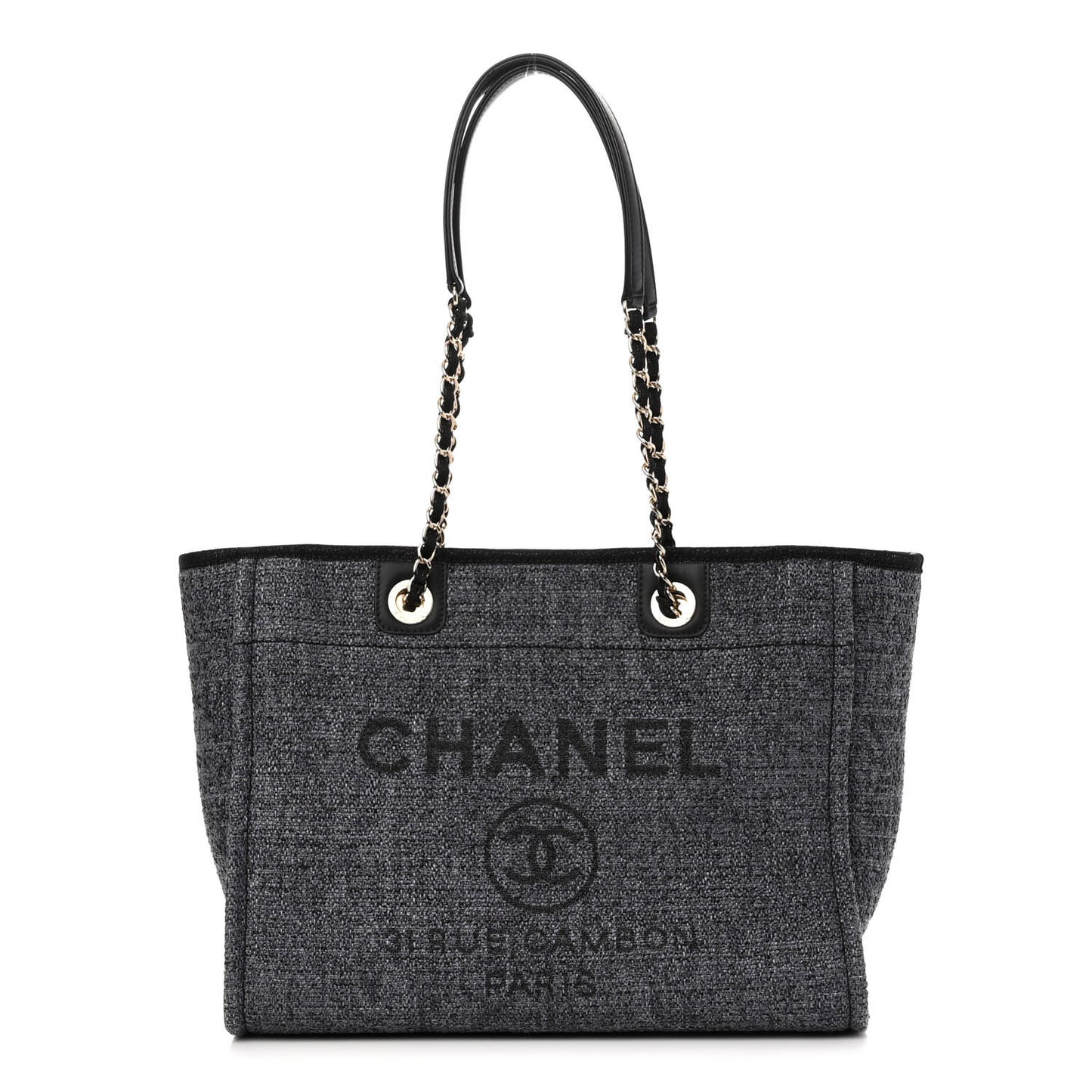 Woven Straw Raffia Small Deauville Tote Charcoal