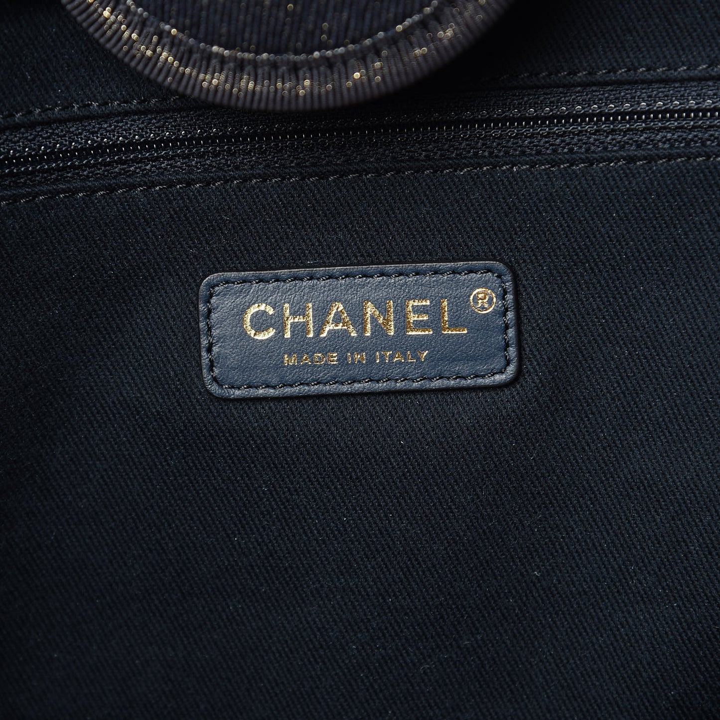 Lurex Canvas Medium Deauville Tote Navy Blue Gold