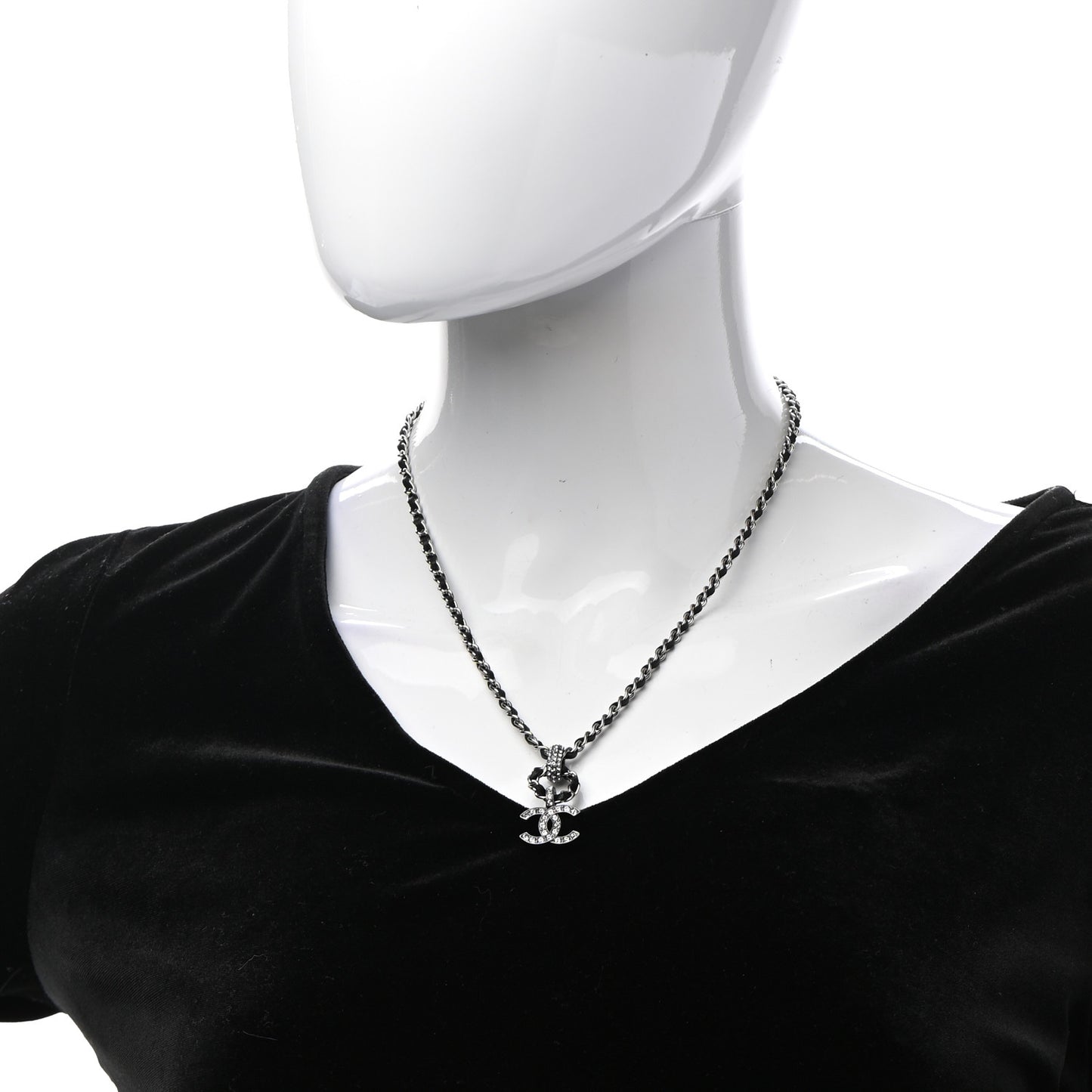 Metal Lambskin CC Chain Necklace Silver Black