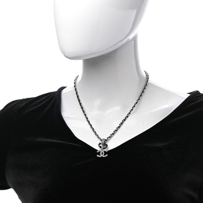 Chanel Metal Lambskin CC Chain Necklace Silver Black 2 of 6