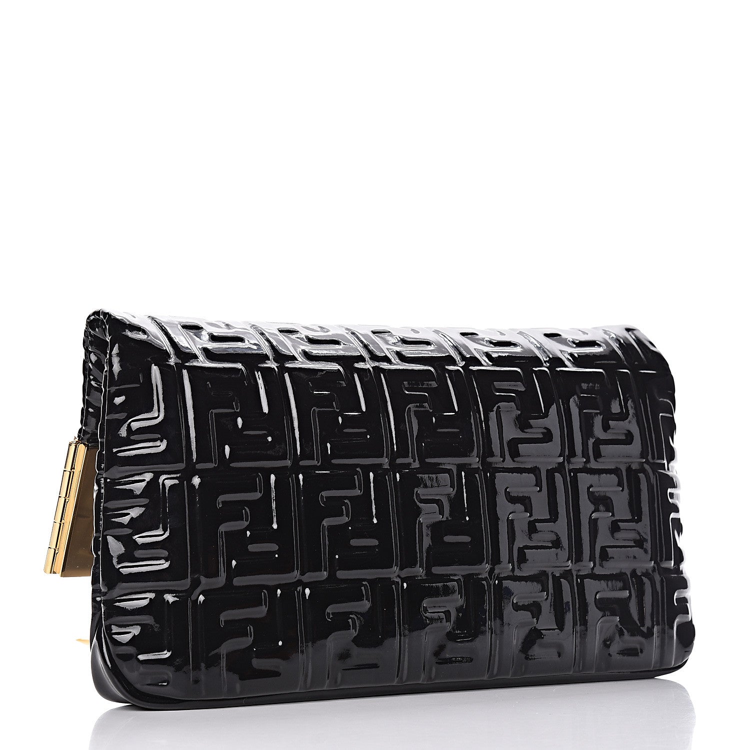 Fendi Patent FF 1974 Embossed Medium Shopping Flap Bag Black 5 of 13