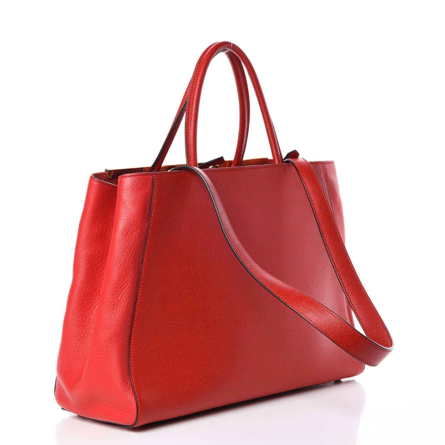 Fendi Vitello Elite Flamingo Regular 2Jours Tote Rosso Fiamma 4 of 13