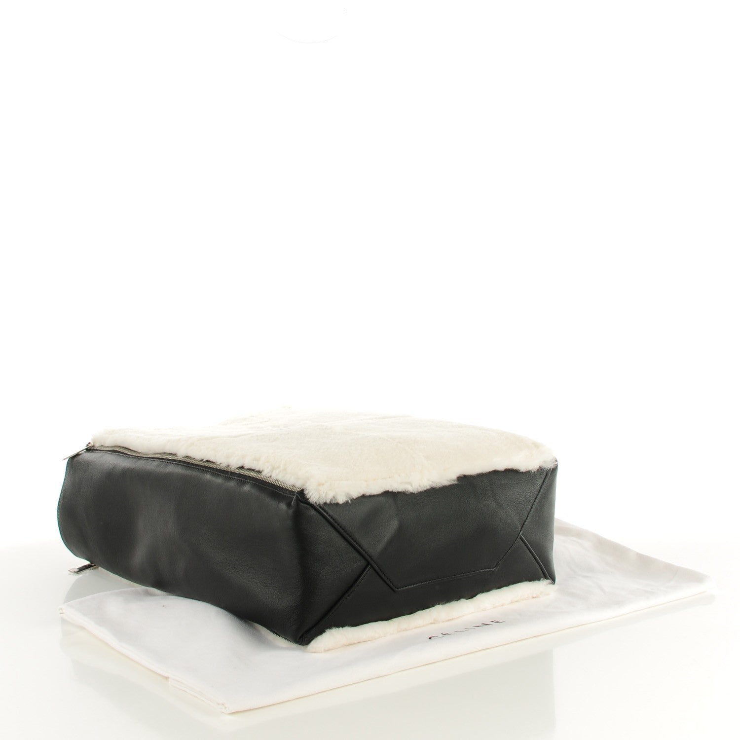 Celine Shearling Smooth Lambskin Vertical Gusset Cabas White 5 of 8