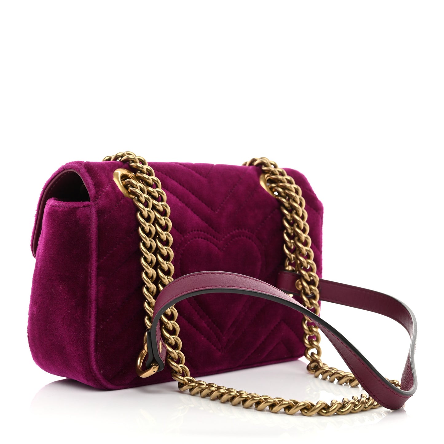 Velvet Matelasse Mini GG Marmont Shoulder Bag Fuchsia Violet Cyclamen