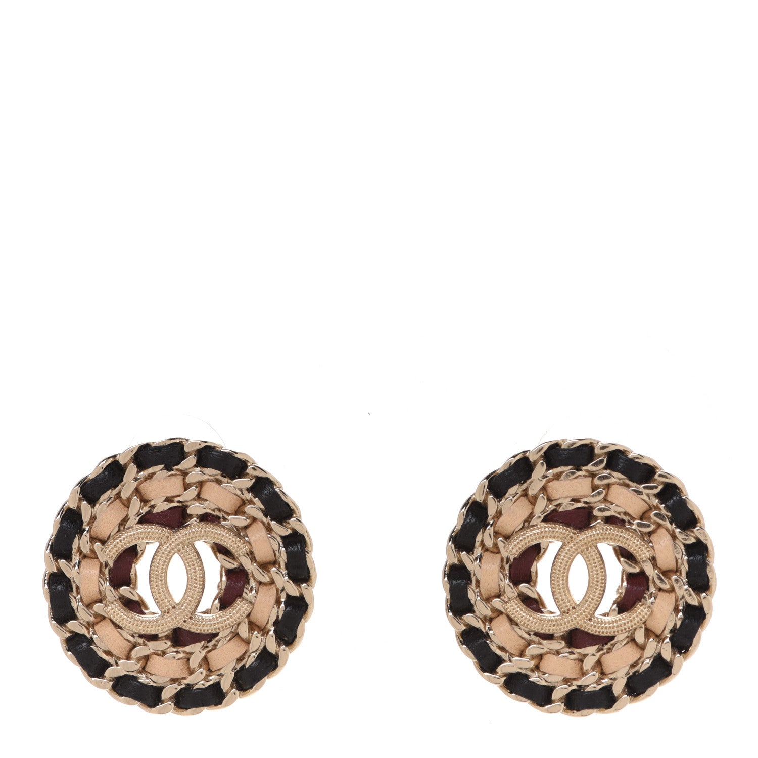 Chanel Metal Lambskin CC Round Earrings Black Gold 1 of 5