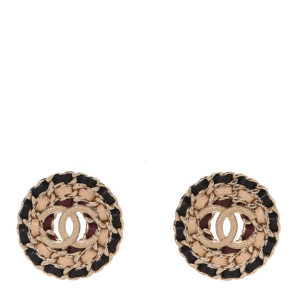 Chanel Metal Lambskin CC Round Earrings Black Gold 1 of 5