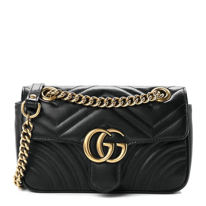 Gucci Calfskin Matelasse Mini GG Marmont Shoulder Bag Black 1 of 9