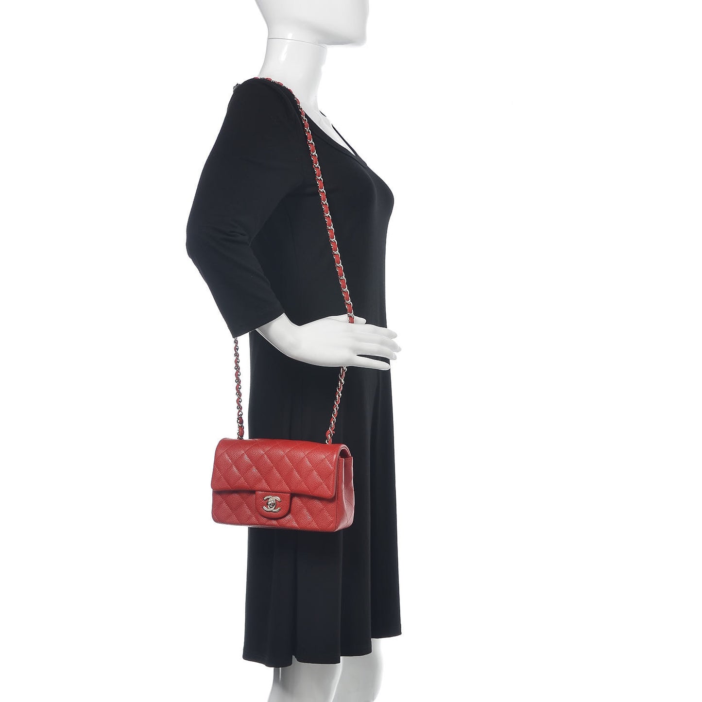Caviar Quilted Mini Rectangular Flap Red