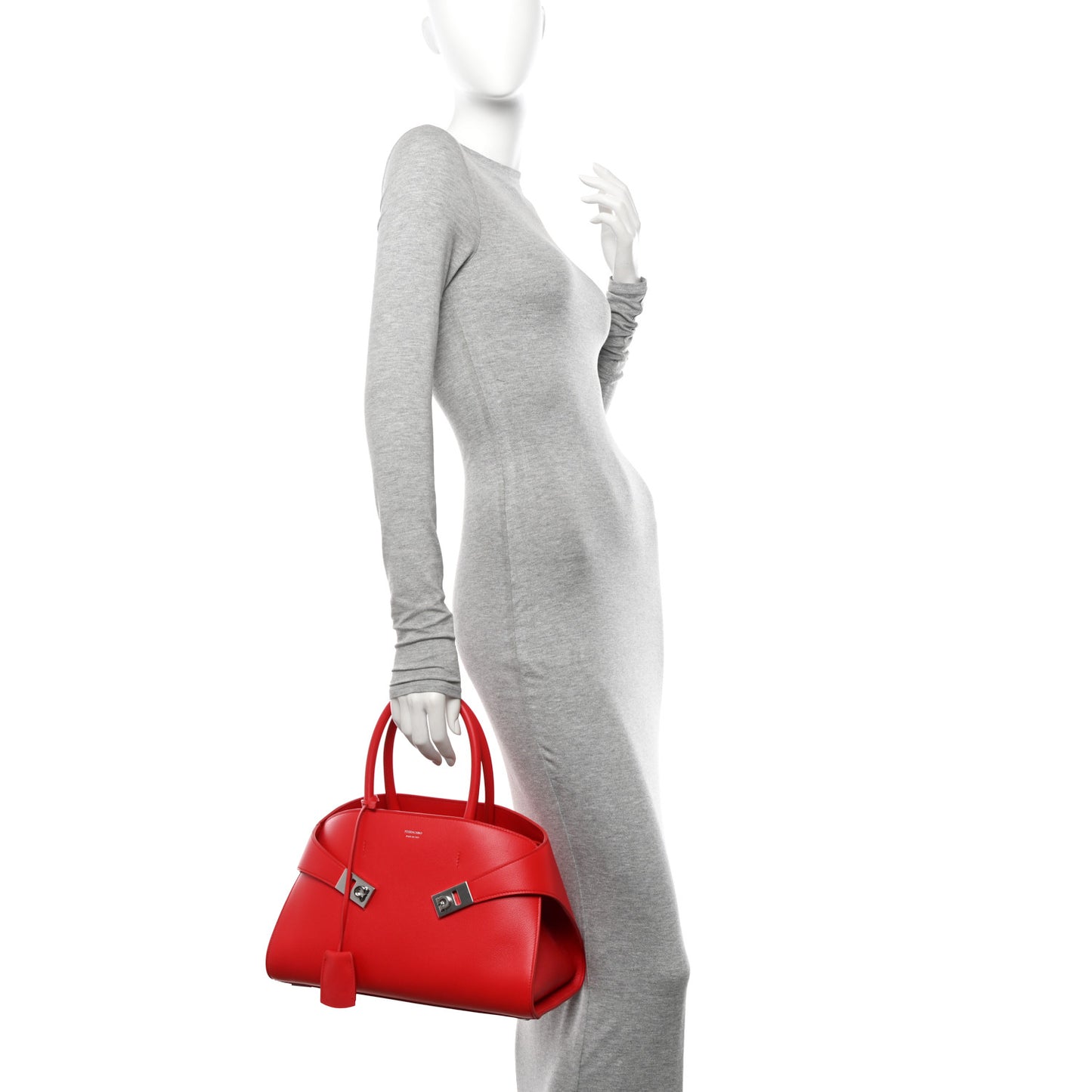 Natural Grain Calfskin Small Hug Bag Red