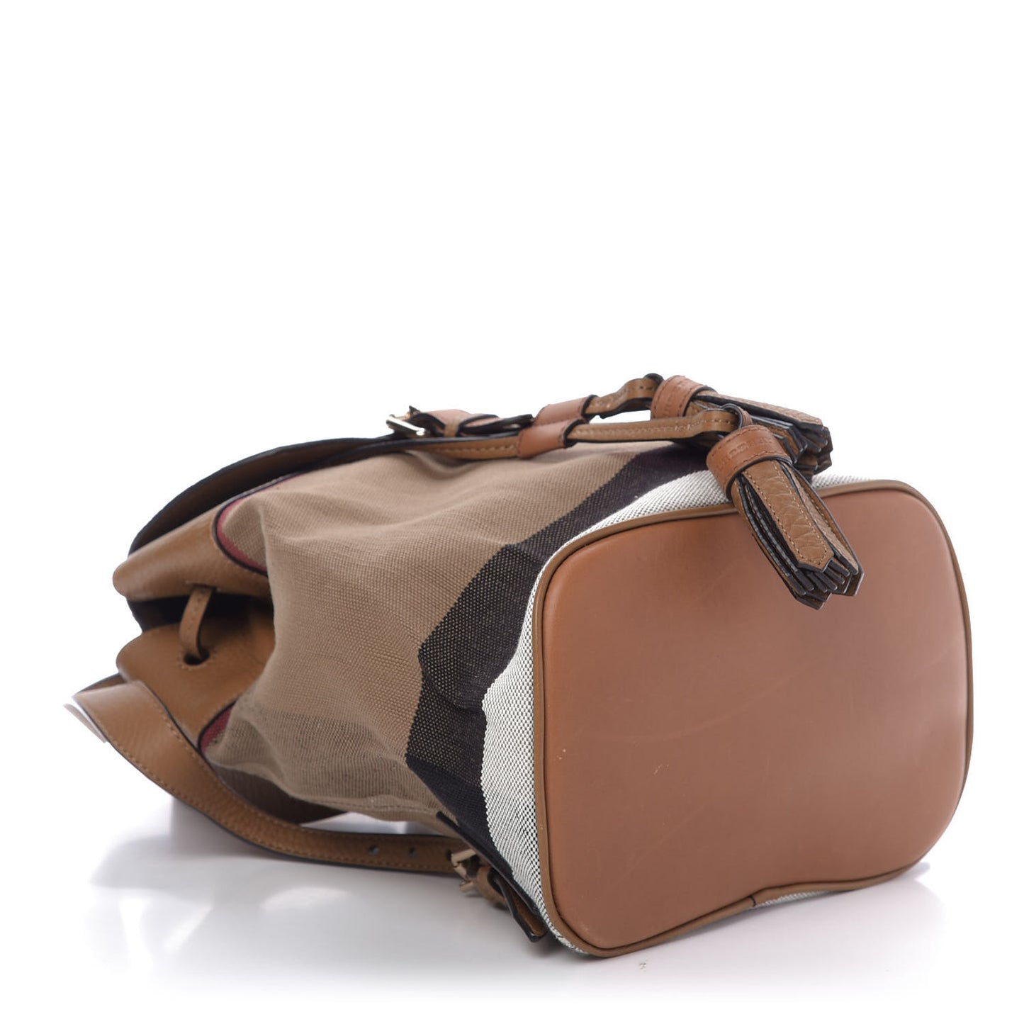 Grainy Calfskin Jute Mega Check Girl's Mini Backpack Sand