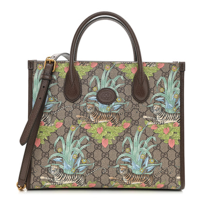 Gucci GG Supreme Monogram Tiger Savanah Textured Dollar Calfskin Small Retro Interlocking G Tote Bag Beige Ebony Multicolor New Acero 1 of 10