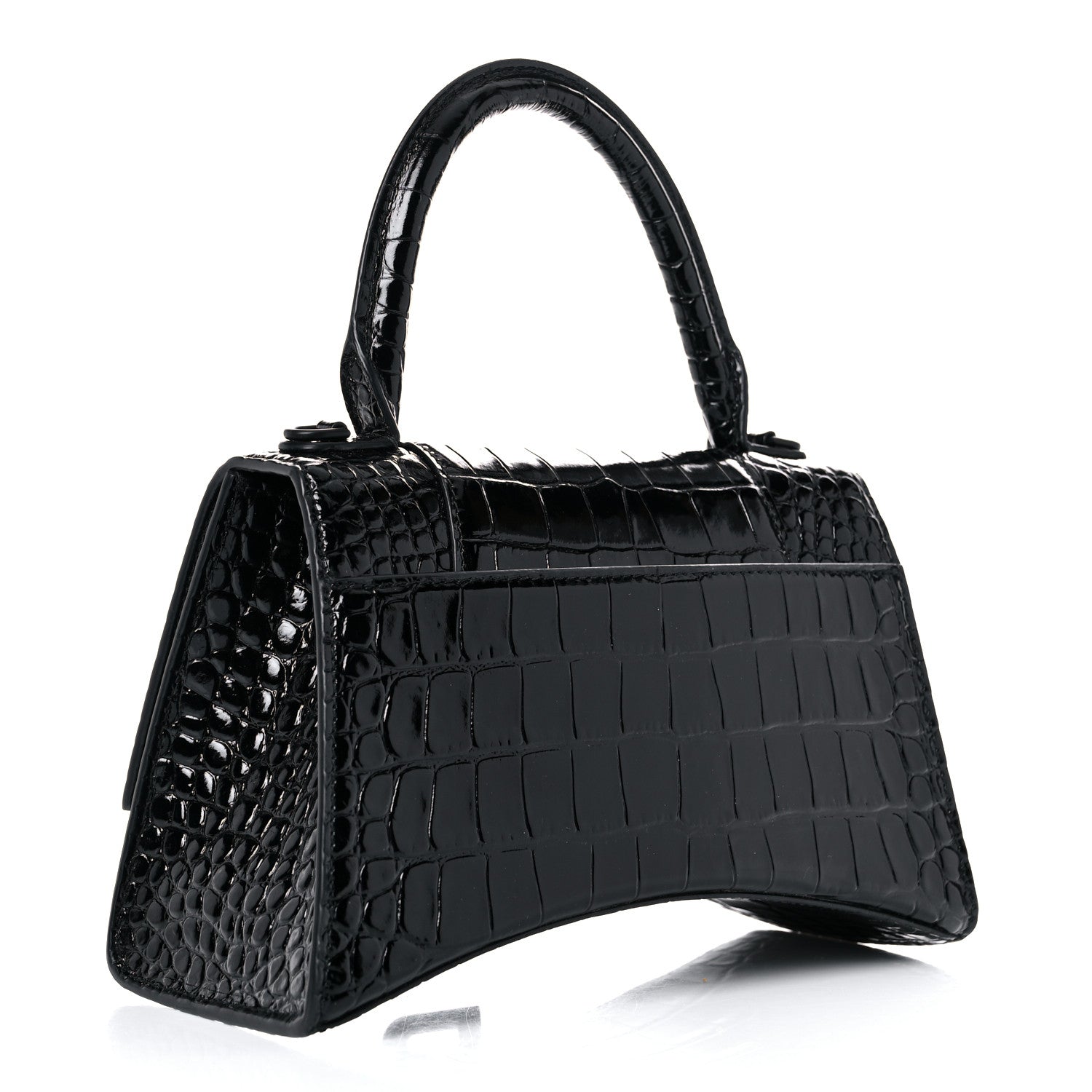 Balenciaga Shiny Calfskin Monochrome Crocodile Embossed Small Hourglass Top Handle Bag Black 3 of 19