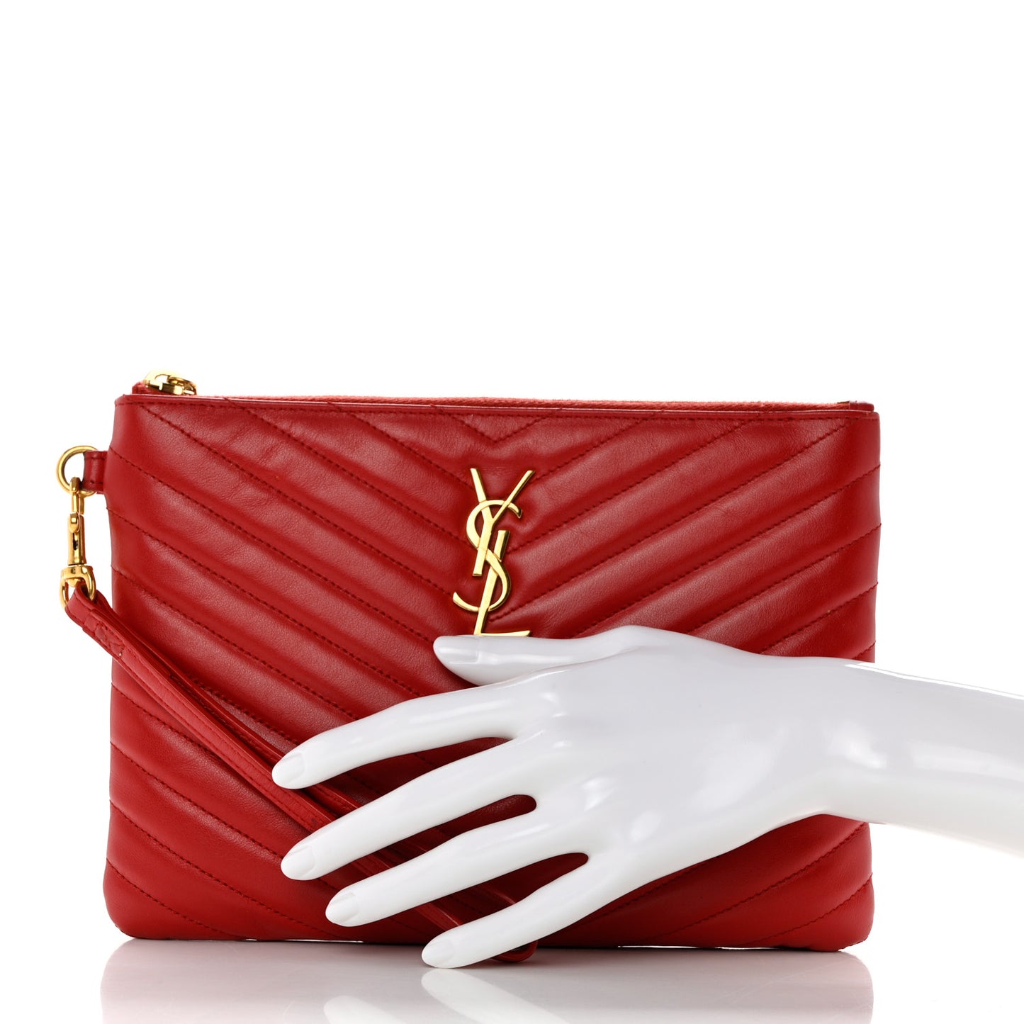 Calfskin Matelasse Chevron Monogram A5 Wristlet Bandana Red